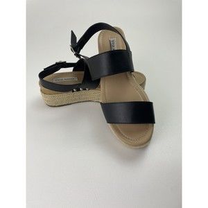 Steve Madden Jonas Black Ankle Strap Wedge Sandals Women’s Size 9.5